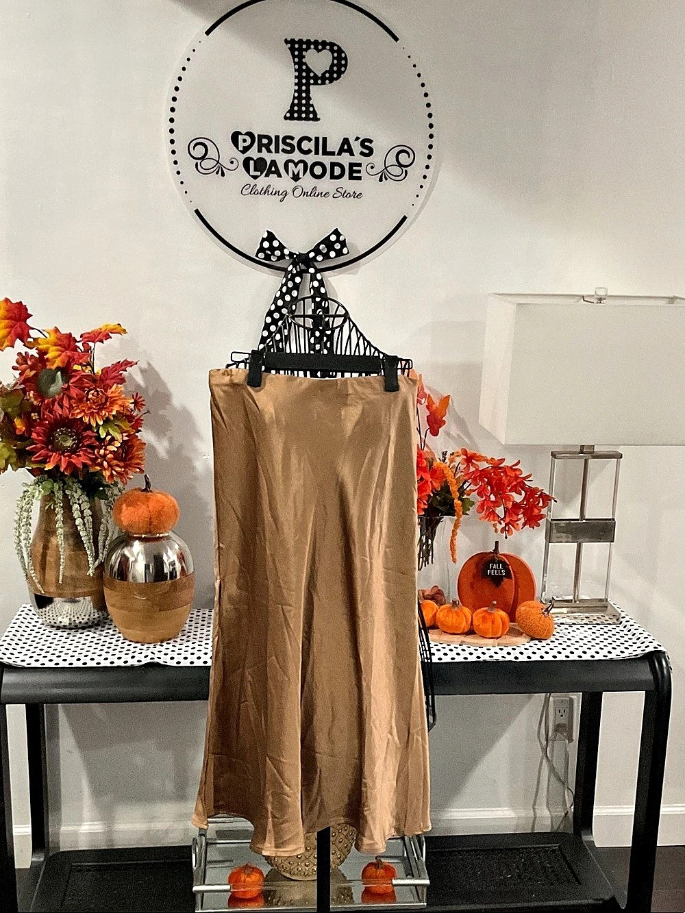 Satin-Look Brown Maxi Skirt